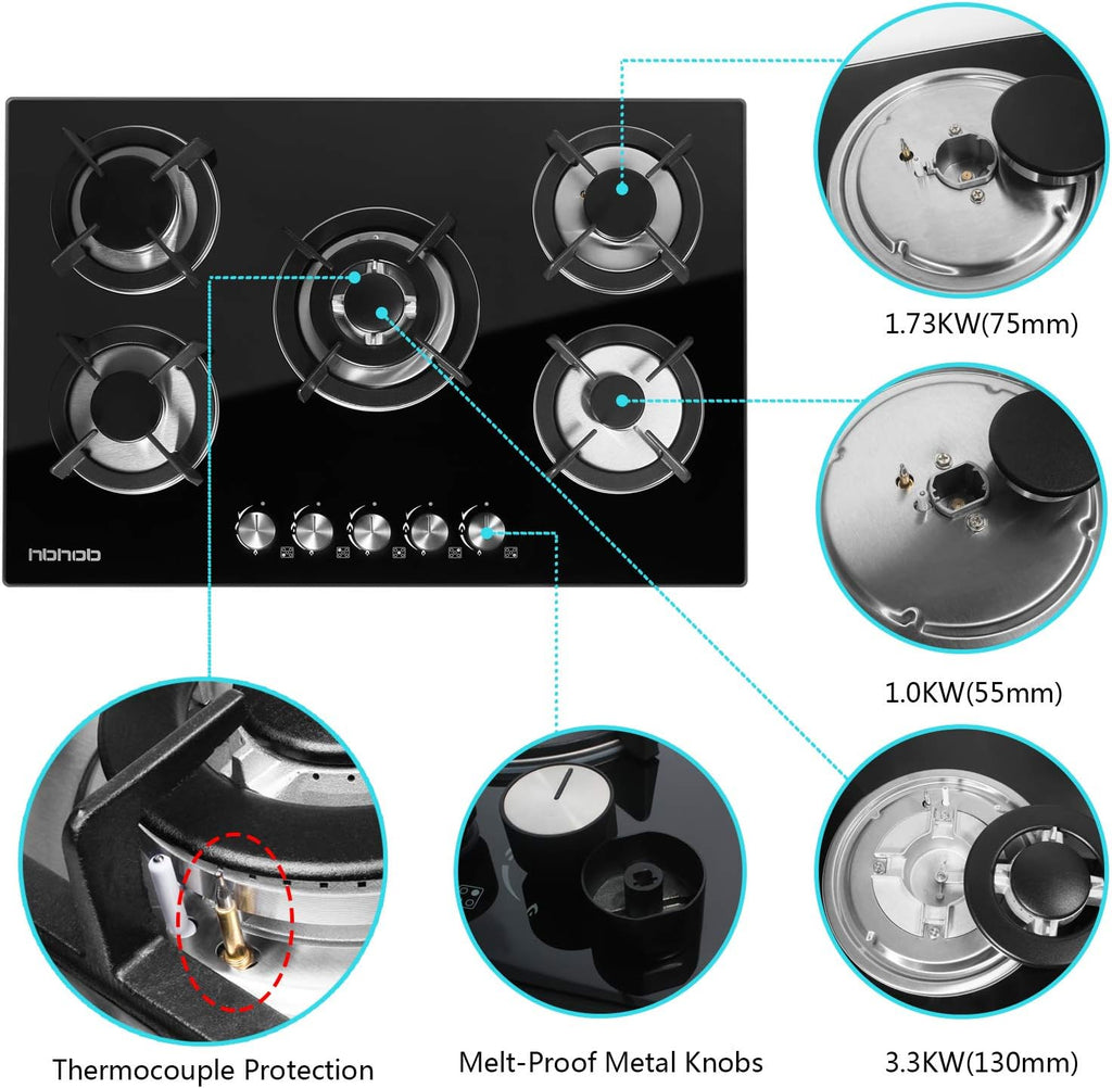 5 Burners Built in Gas Cooktop with Cast Iron Grate A563