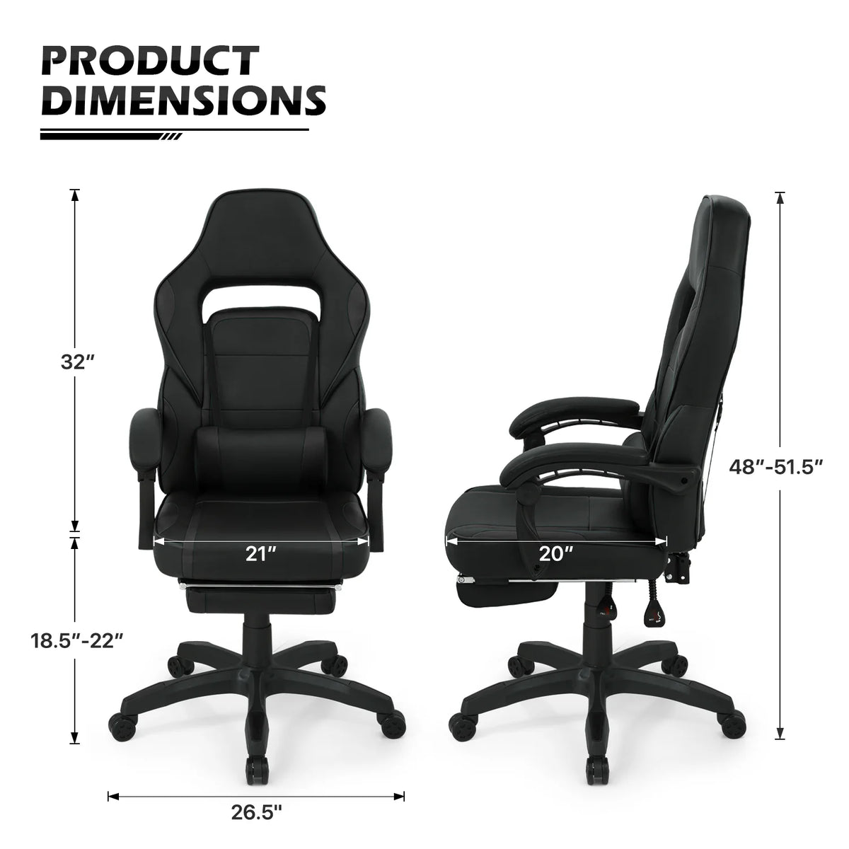Black Ergonomic Gaming Chair with Detachable Pillow and Lumbar Support W407236