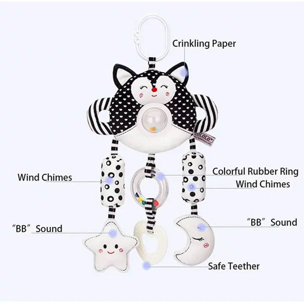 High Contrast Black and White Soft Plush Baby Rattle Toys X8553