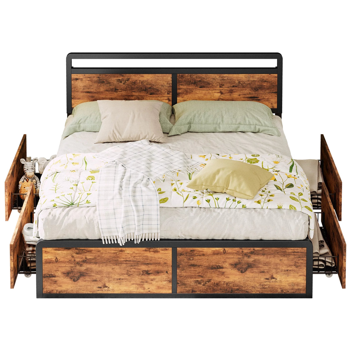 Queen Storage Bed Frame with Adjustable Headboard and 4 Drawers R862888