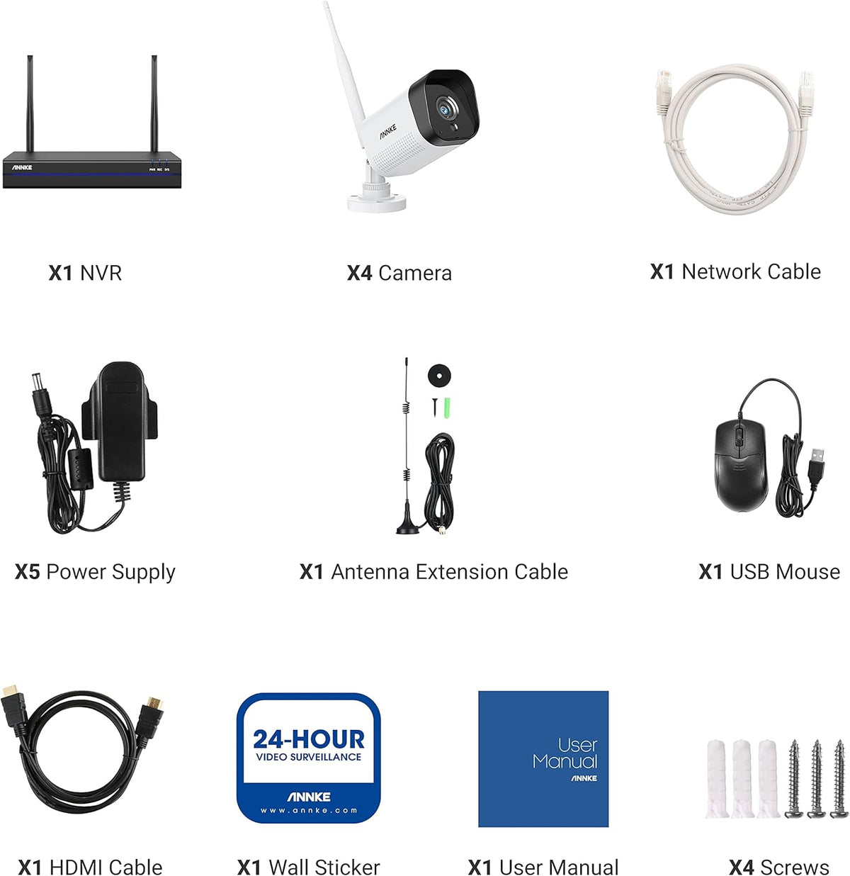 3MP Wireless Security Camera System, 8 Channel 5MP WiFi NVR with 4Pcs 3MP Weatherproof IP Cameras U679