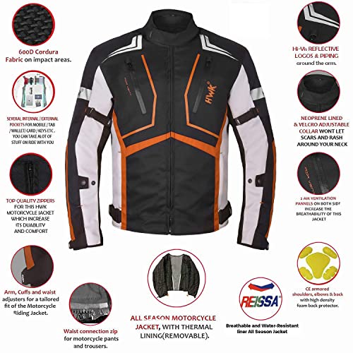 Orange Motorcycle Jacket with Cordura Fabric and Armor Foam Padding H259
