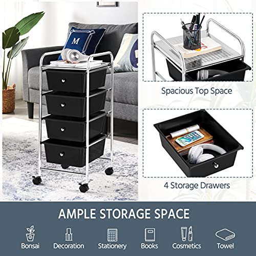 Black 4 Drawer Rolling Plastic Storage Cart T518176
