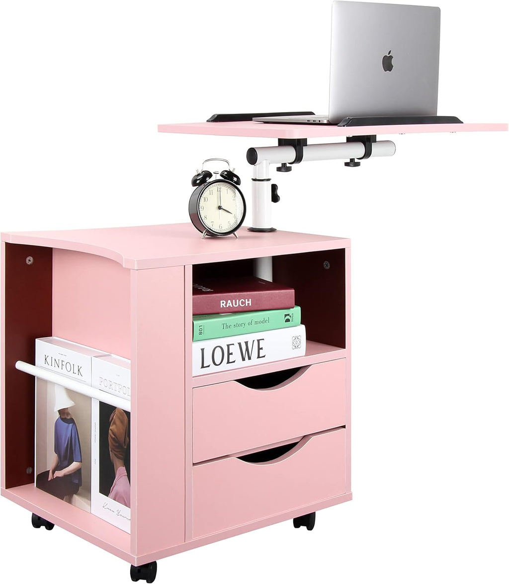 Black Wooden Nightstand with Drawers and Wheels G647