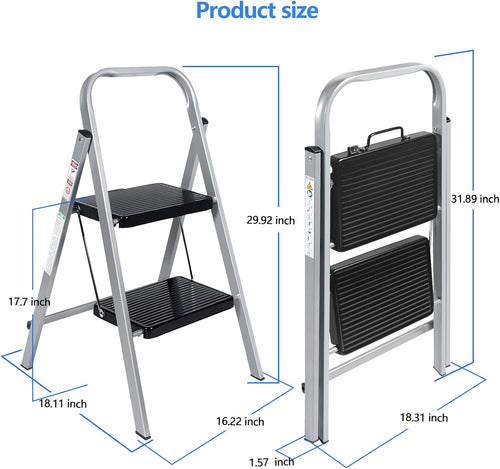 2 Step Folding Step Stool with Anti-Slip Feet Q510039
