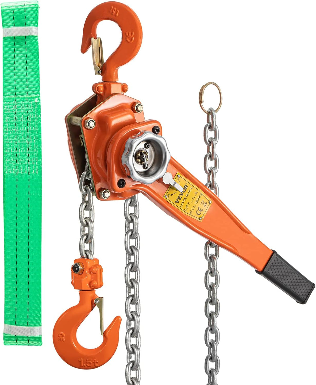 1.5Ton 3300lbs Capacity Ratchet Puller with 20FT Lifting Height, 2 Heavy Duty Steel Hooks B1940