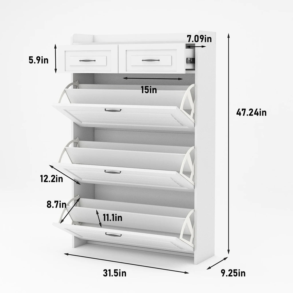 White Narrow 3 Door 2 Drawer Shoe Storage Cabinet I589024