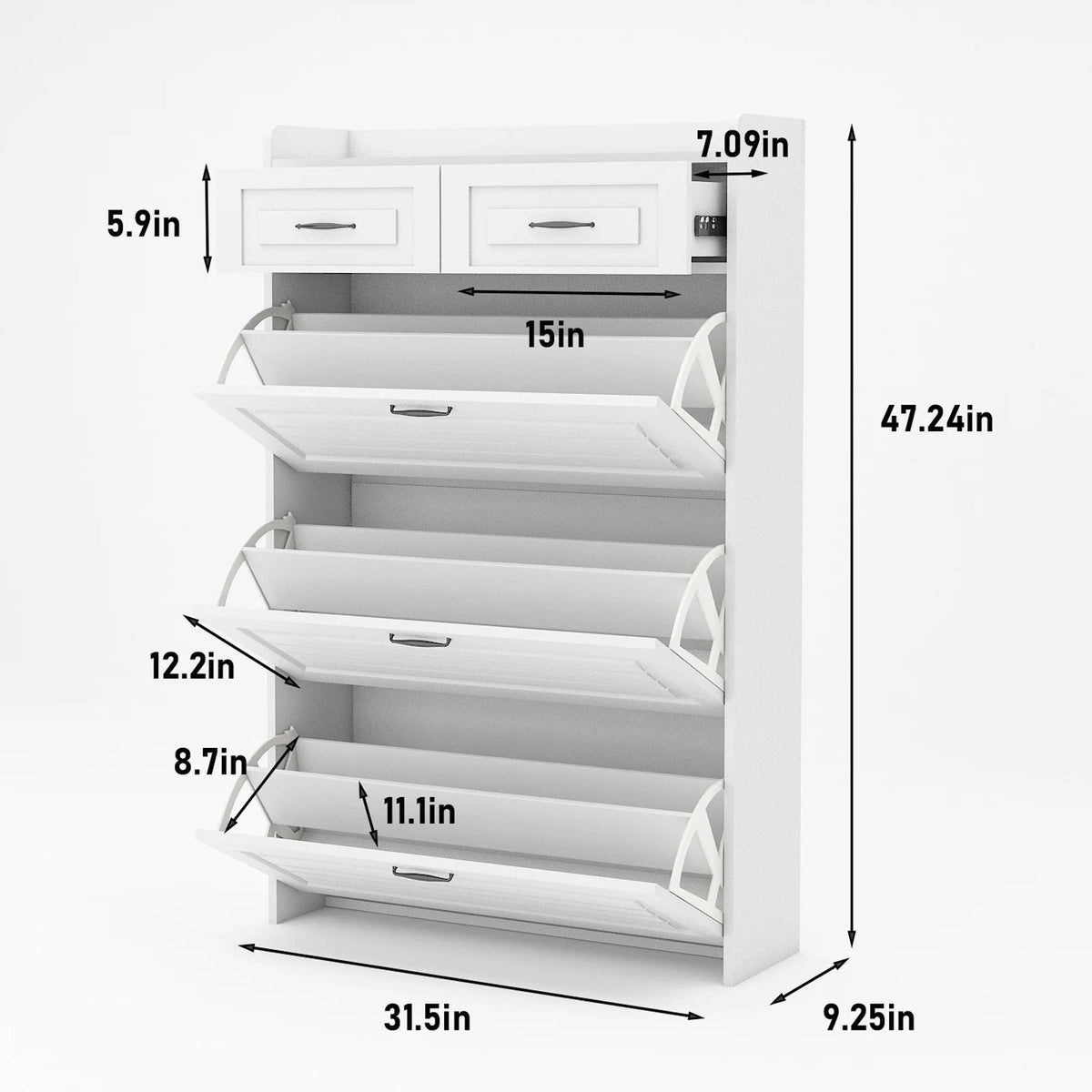 White Narrow 3 Door 2 Drawer Shoe Storage Cabinet I589024
