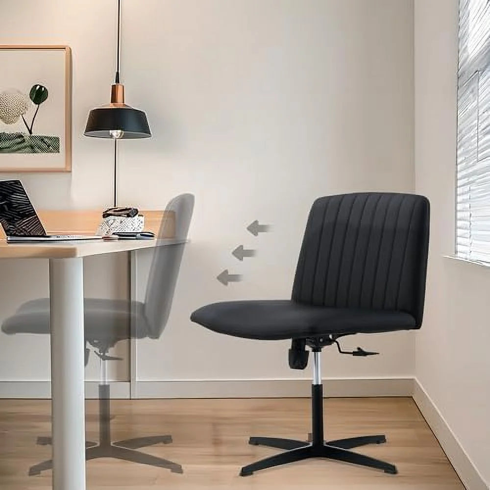 Armless Office Desk Chair No Wheels PU Adjustable Swivel L140