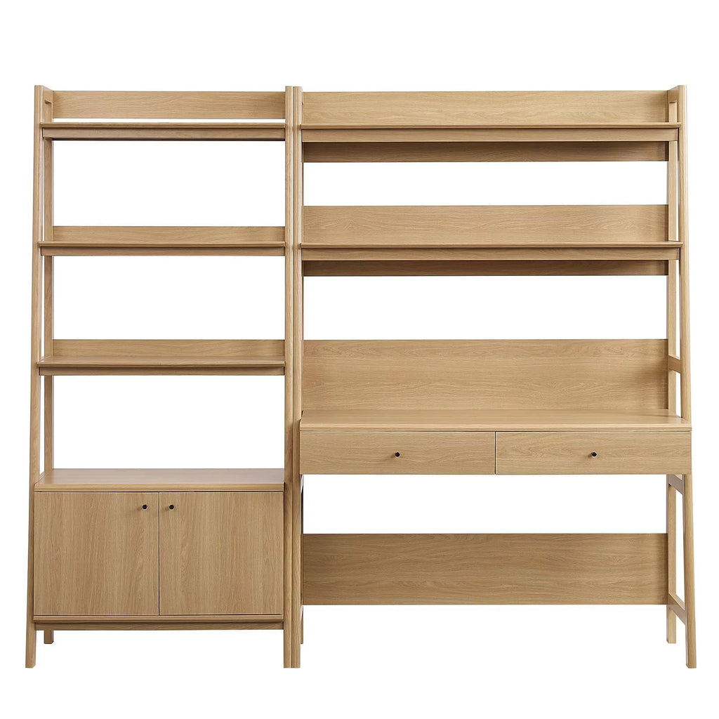 Oak Wood Office Desk and Bookshelf J8702