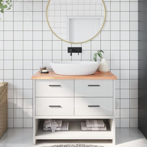 Solid Oak Wood Bathroom Countertop Light Brown Handmade Live Edge Vanity Top with Varnish Finish 15.7"x11.8"x(0.8"-1.6") D395265