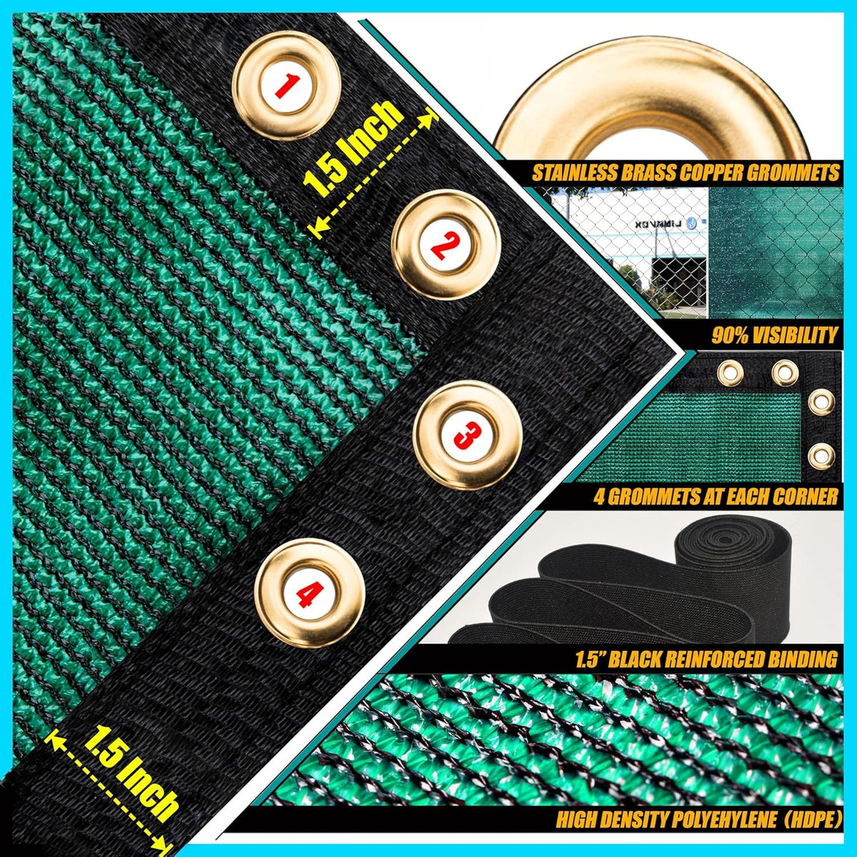 5' x 50' Green HDPE Fence Privacy Screen with Grommets T81593