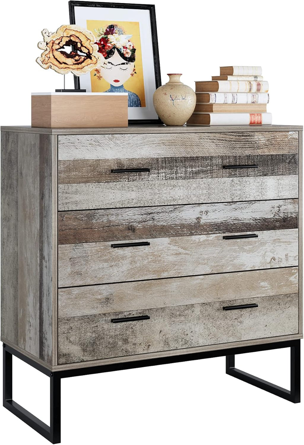 3 Drawer Chest Dresser with Solid Wood Frame and Metal Legs H41500