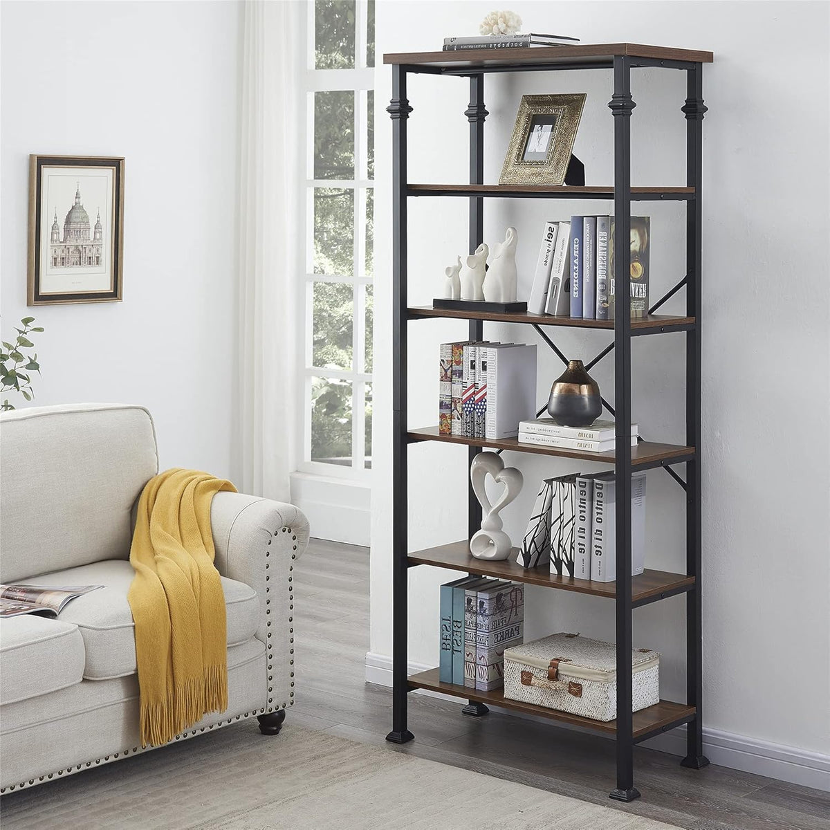 6-Tier Grey Oak Bookshelf T73608