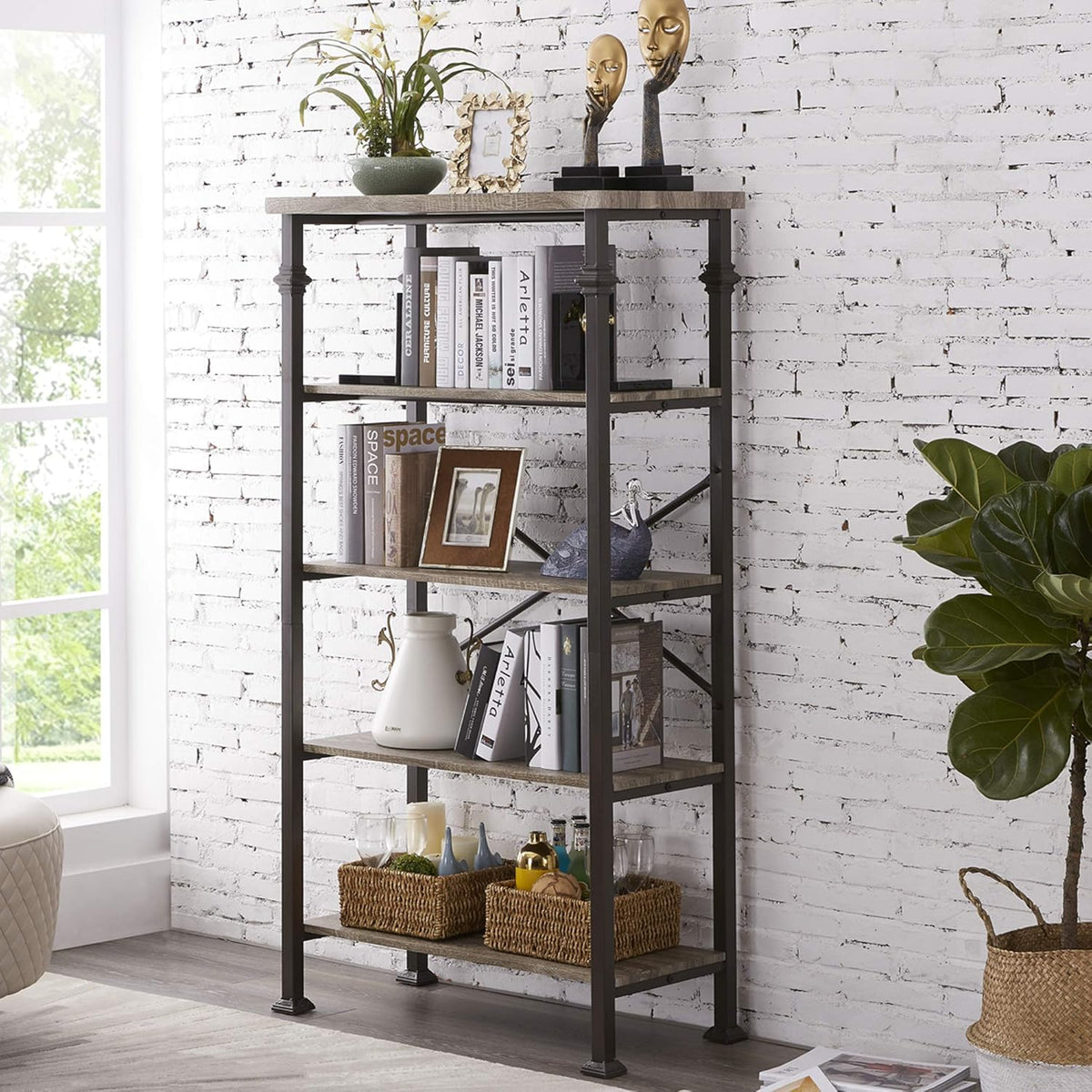 6-Tier Grey Oak Bookshelf T73608