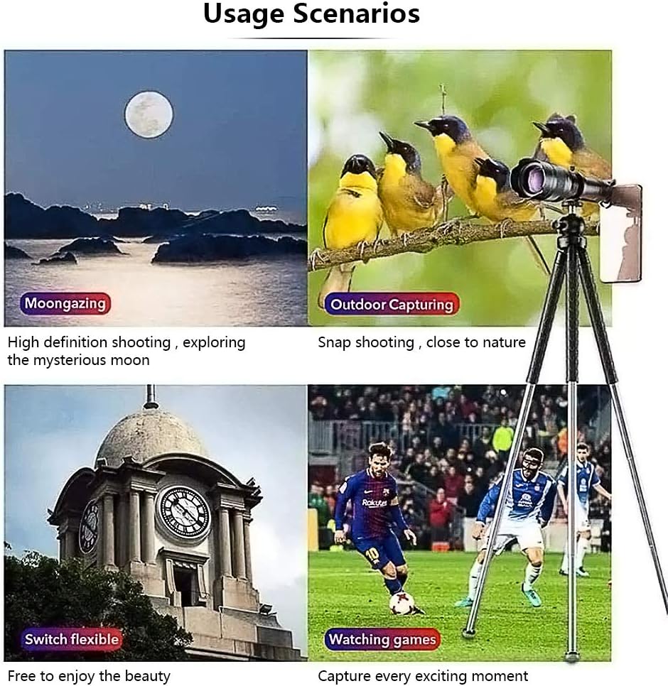 4k 10-300x40mm Super Telephoto Zoom Monocular Telescope with Phone Adapter Tripod J35510