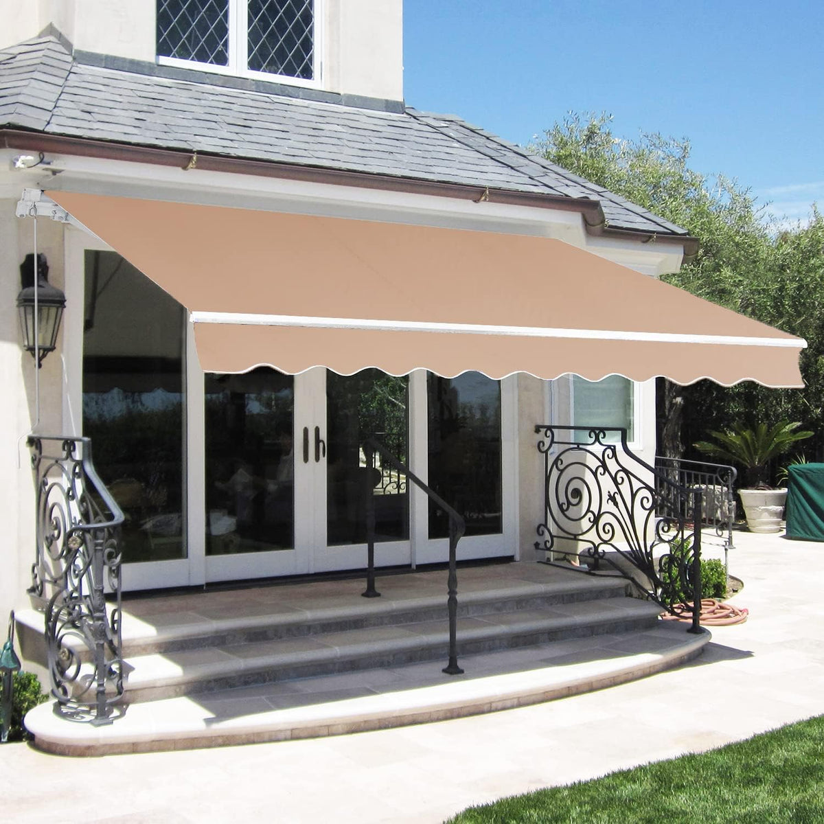 Retractable Patio Awning with Crank Handle UV Water-Resistant Fabric Tan 6.5’x8.2’ R7709