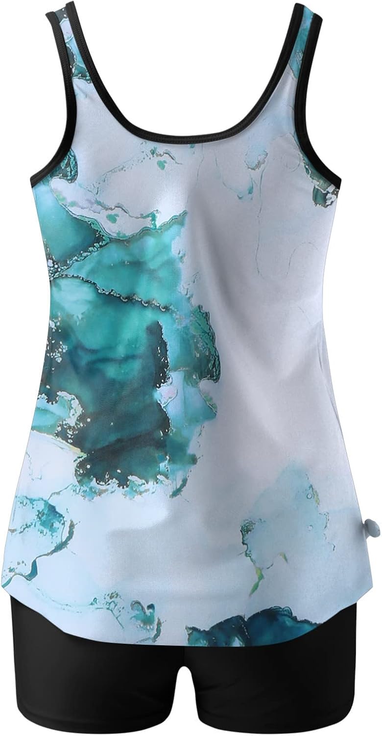 Green Tankini with Shorts Swimsuits V9248