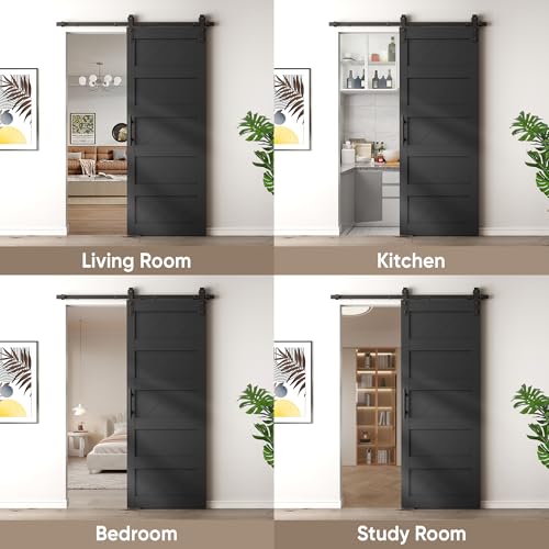 Black 36" x 84" Solid Wood Barn Door with Hardware Kit Q215