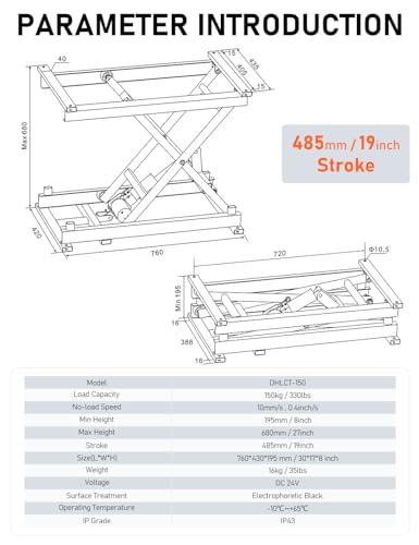 Electric Scissor Lift Table 350Lbs Height Adjustable Electric Lifting Platform V208
