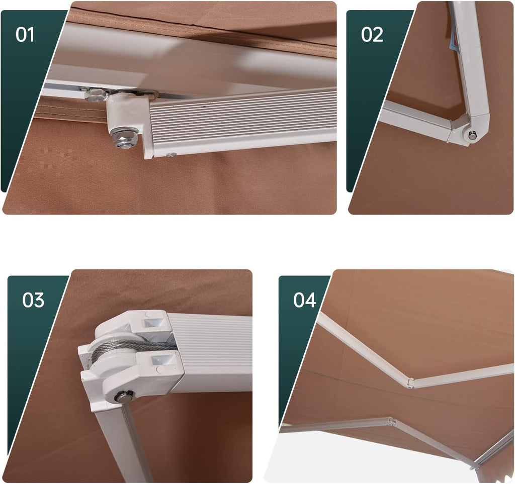 Retractable Patio Awning with Crank Handle UV Water-Resistant Fabric Tan 6.5’x8.2’ R7709