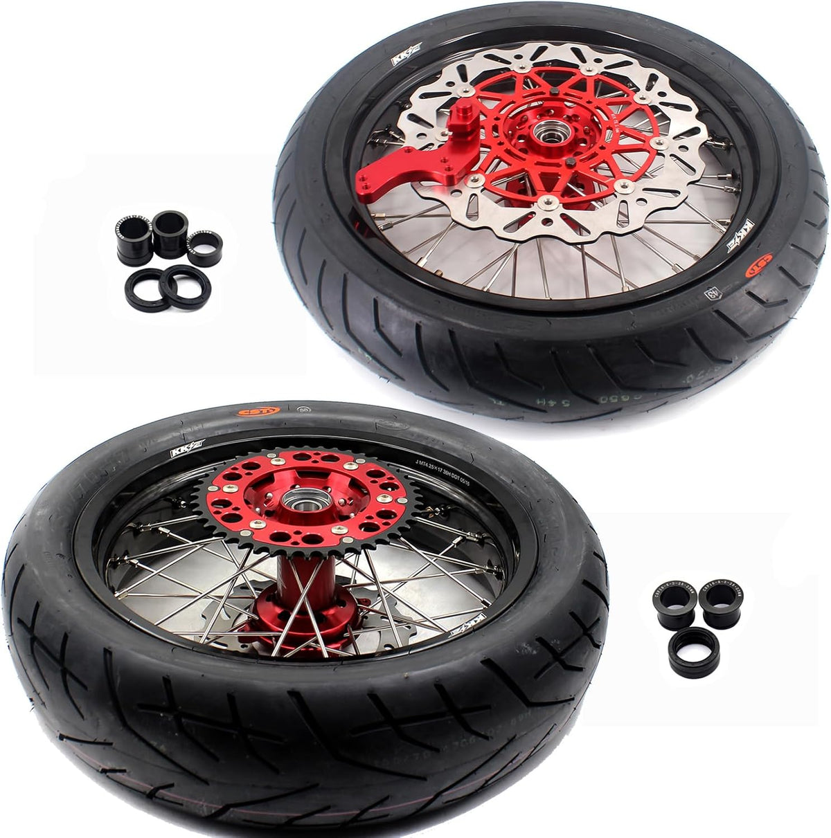 Red Hub Supermoto Wheels with CST Tires Z2460