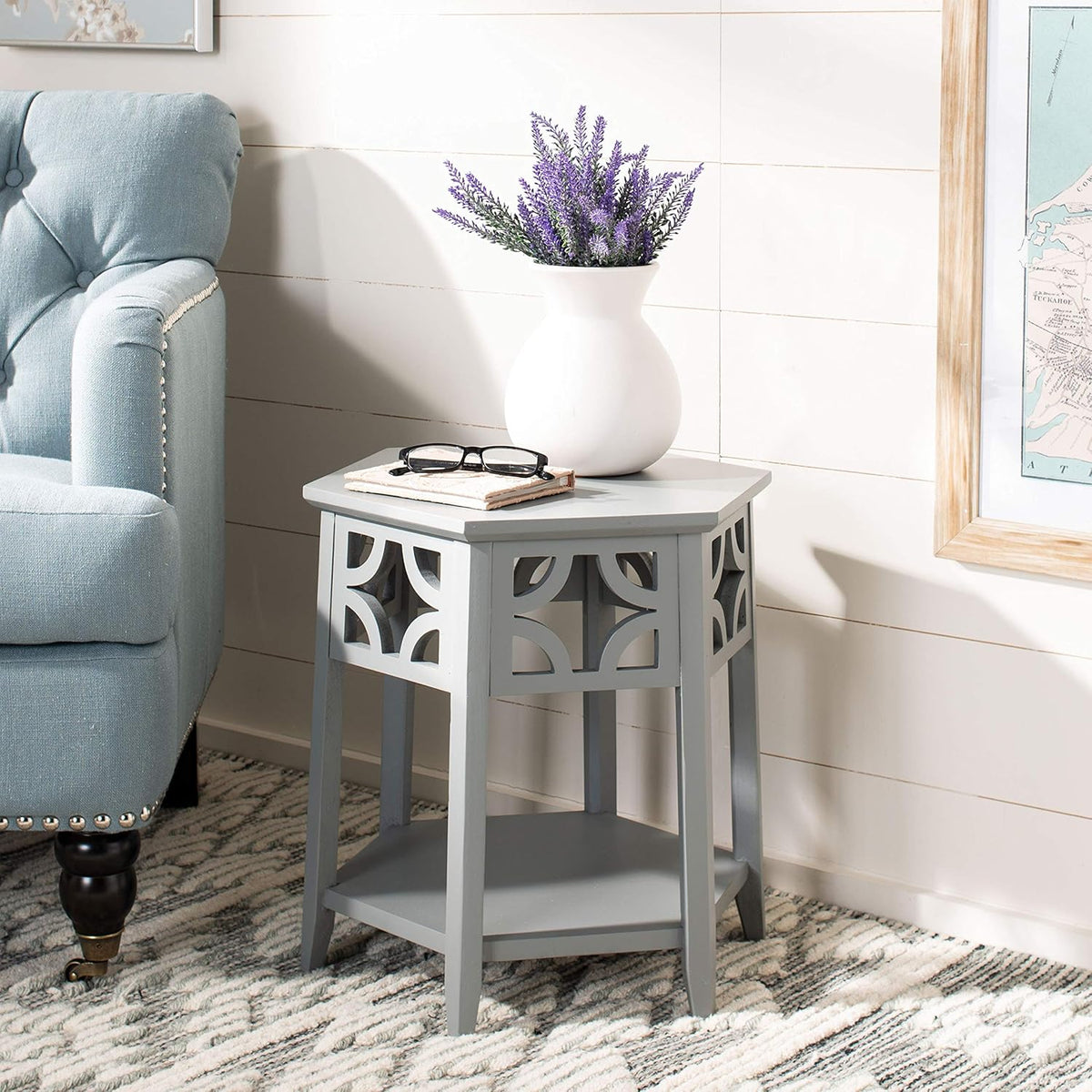 Light Brown Hexagon End Table D640