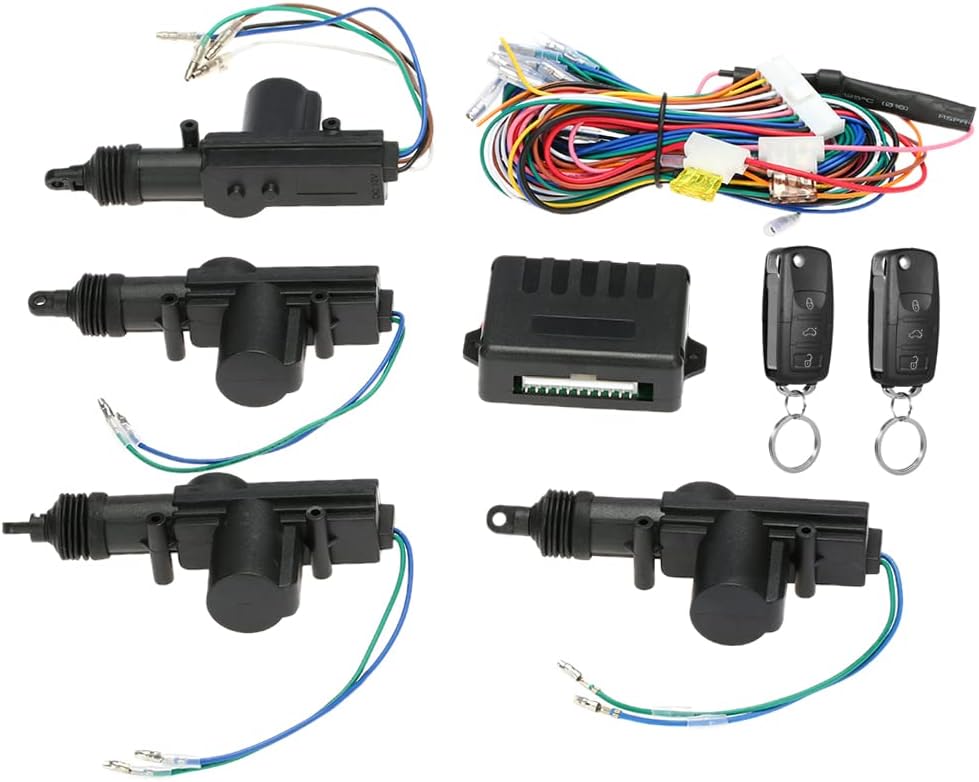 Universal Car Door Lock 4PCS, 12V Door Lock Actuator Keyless Entry System with 2 Remote Controller, Central Control Locking Kit with Trunk Release Button J56140