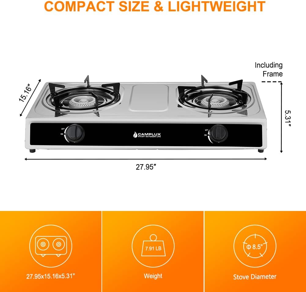 Stainless Steel 2 Burner Camping Stove with Auto Ignition C258