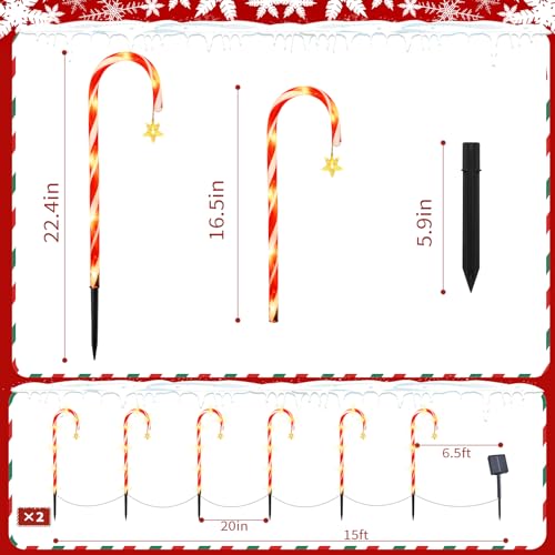 2PK 12 PCS 15FT Solar Candy Cane Lights T585