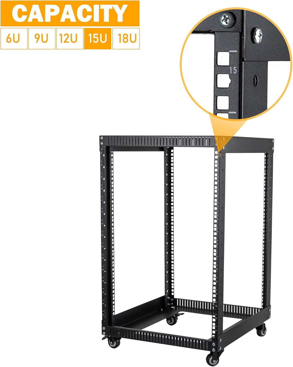 9U Open Frame Server Rack with Casters Black R4134