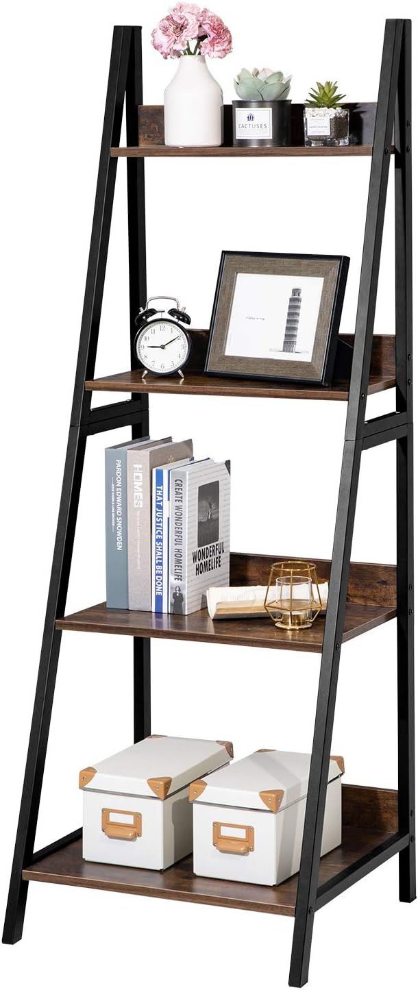 4 Tier Walnut Ladder Shelf Bookshelf Z711731