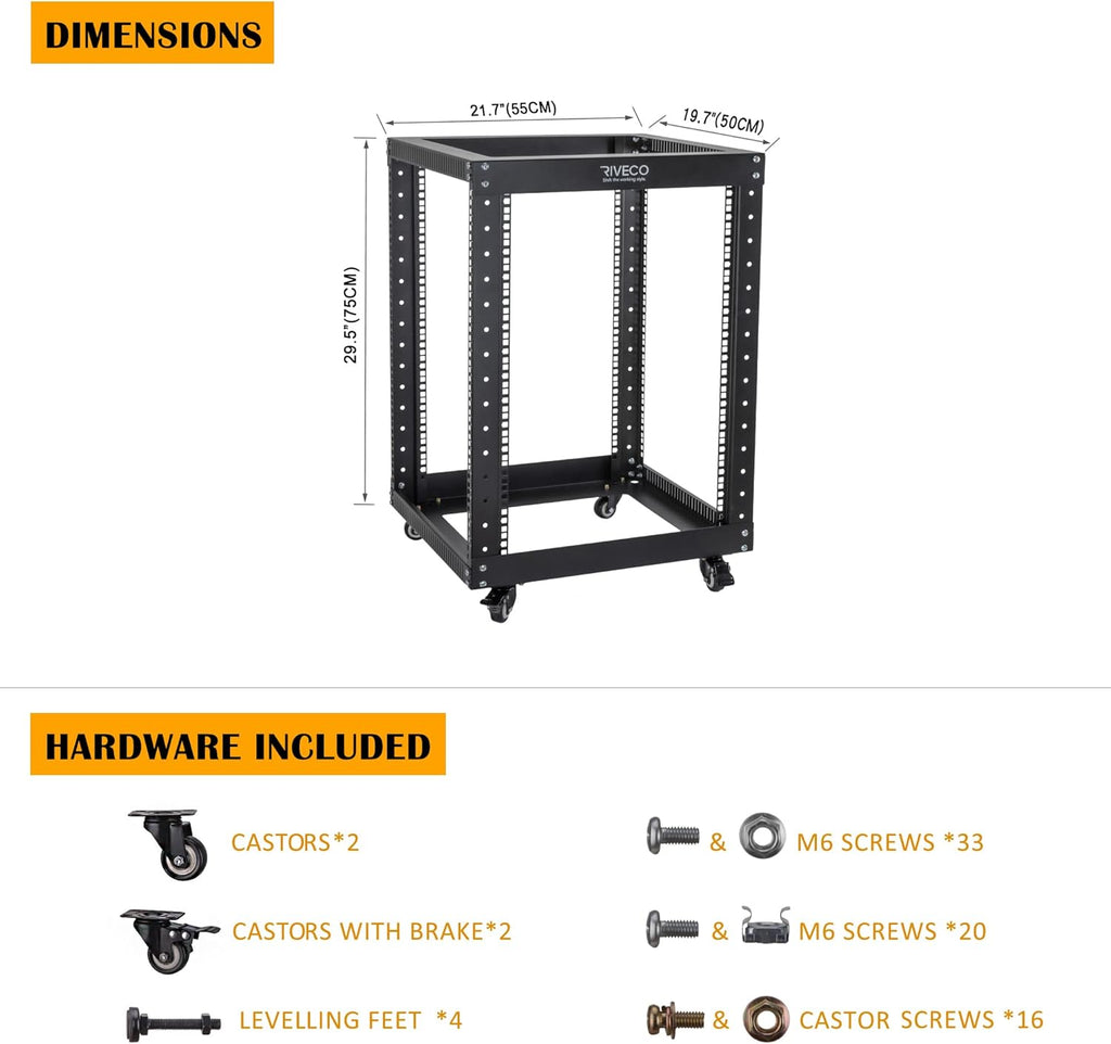 9U Open Frame Server Rack with Casters Black R4134