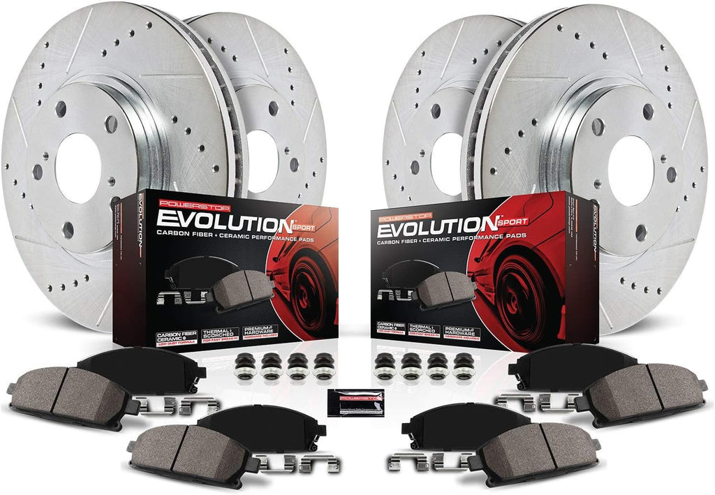Front and Rear Carbon Fiber Brake Pads with Drilled & Slotted Brake Rotors Kit W48076