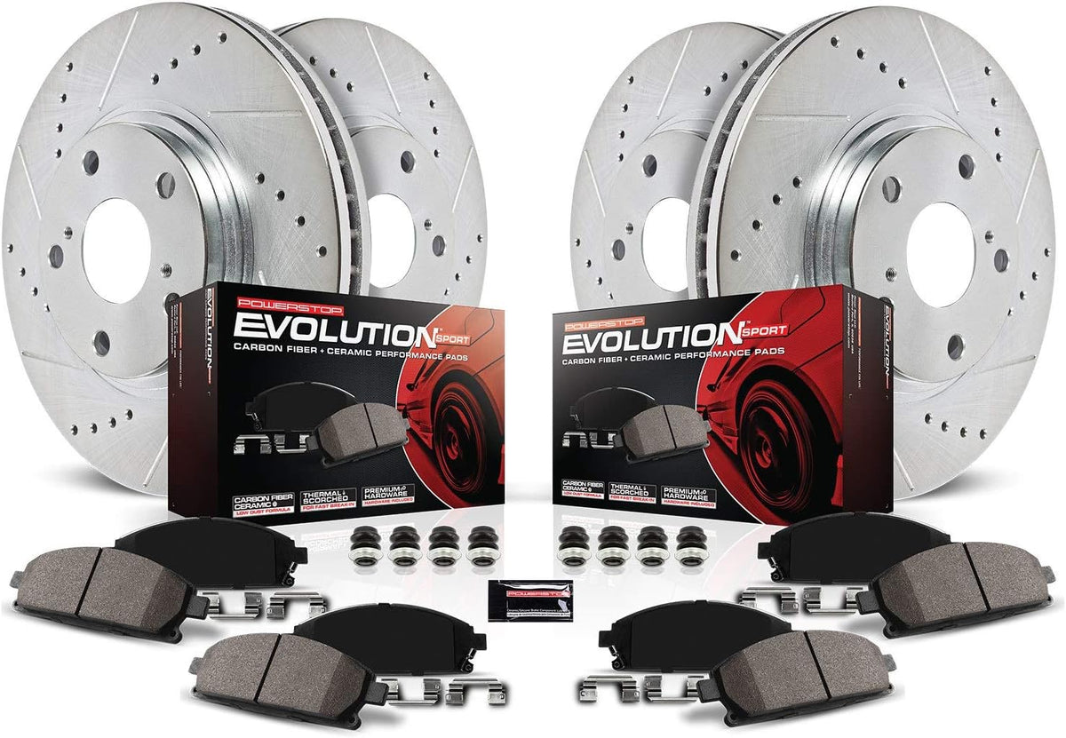 Front and Rear Carbon Fiber Brake Pads with Drilled & Slotted Brake Rotors Kit W48076