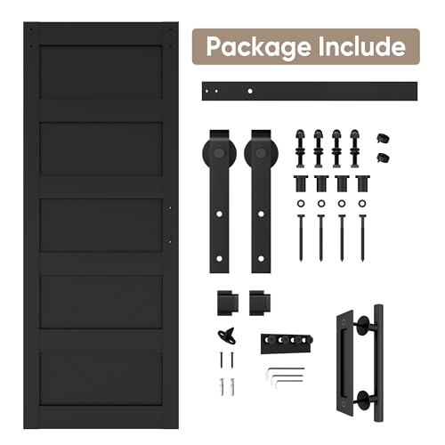 Black 36" x 84" Solid Wood Barn Door with Hardware Kit Q215
