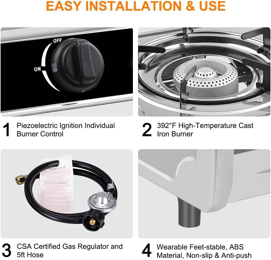 Stainless Steel 2 Burner Camping Stove with Auto Ignition C258