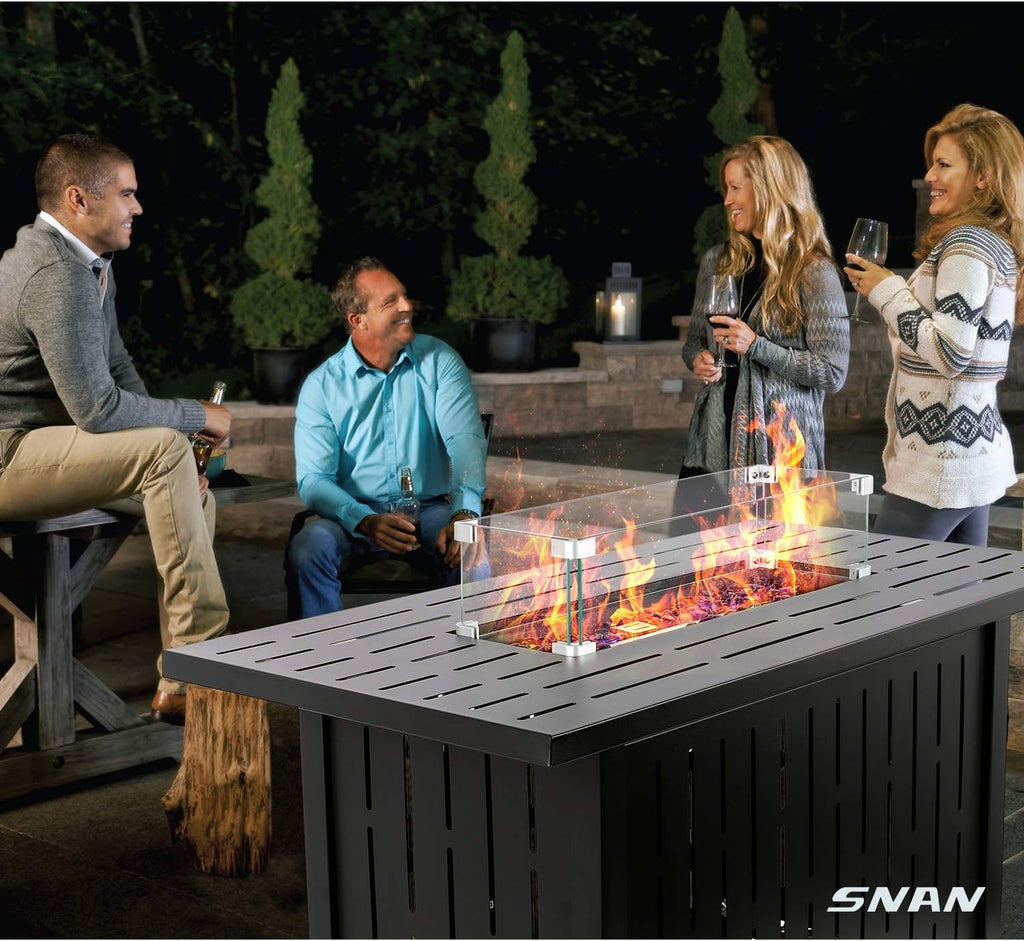 43in Propane Gas Fire Pit Table with Glass Wind Guard P7567
