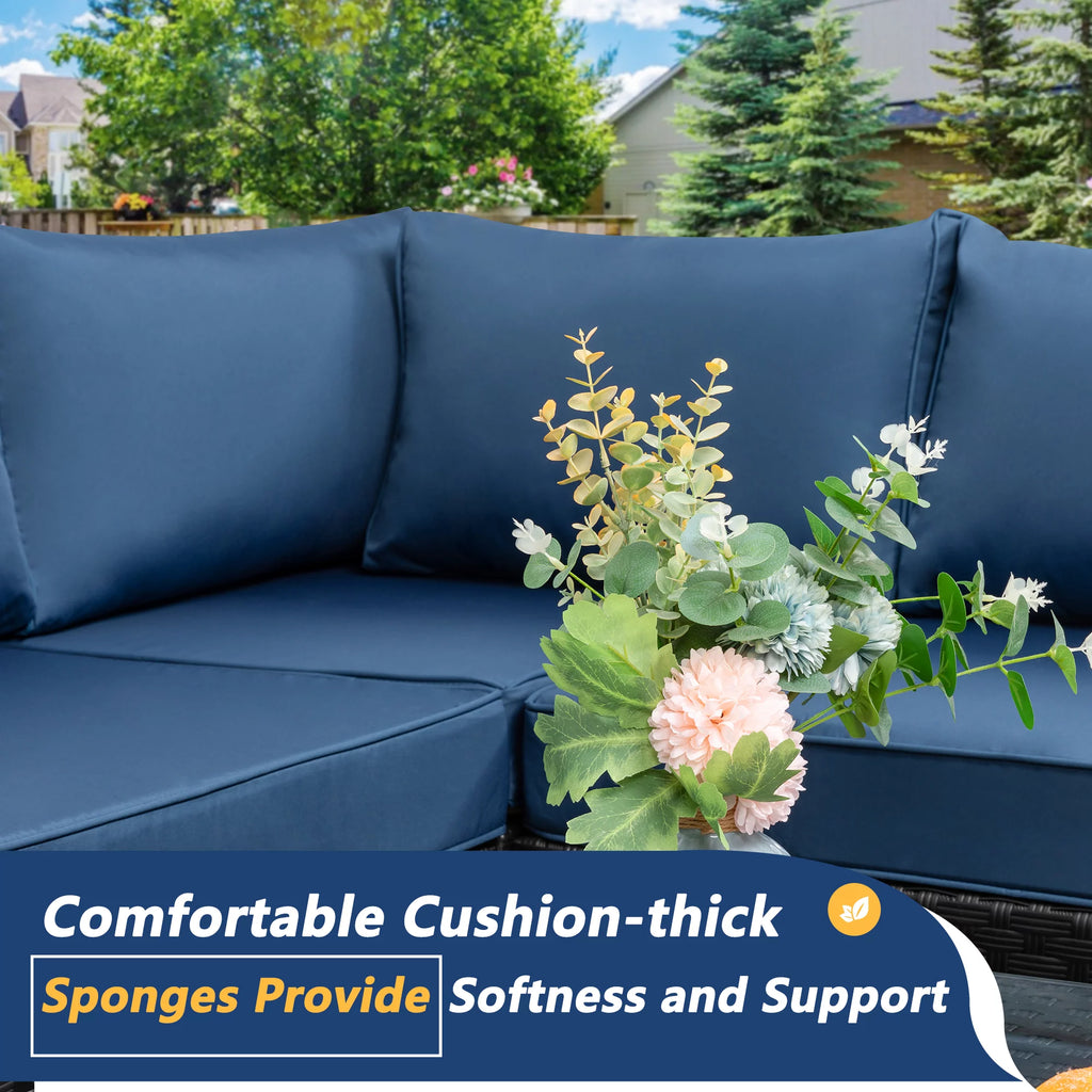 7 Pieces All-Weather Rattan Sectional Sofa with Tea Table Aegean Blue A33002