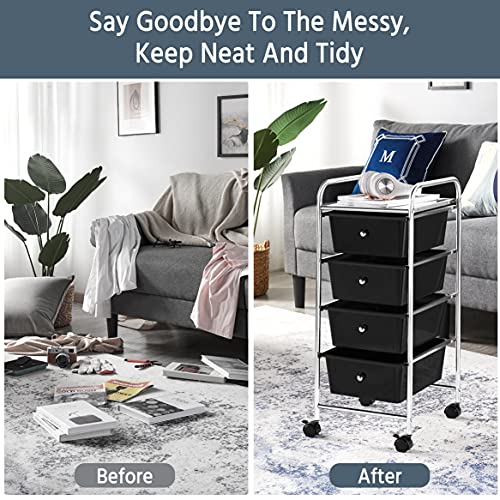 Black 4 Drawer Rolling Plastic Storage Cart T518176