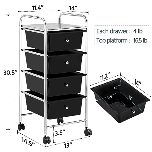Black 4 Drawer Rolling Plastic Storage Cart T518176