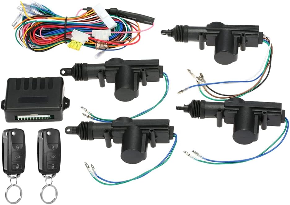 Universal Car Door Lock 4PCS, 12V Door Lock Actuator Keyless Entry System with 2 Remote Controller, Central Control Locking Kit with Trunk Release Button J56140