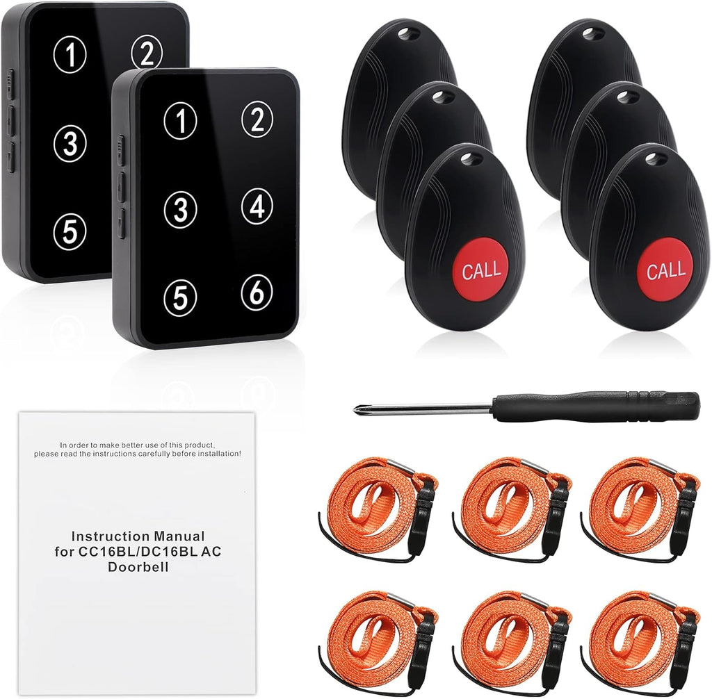 Wireless Caregiver Pager System with 2 Number Display Plug-in Receiver 6 Waterproof Transmitters F296406
