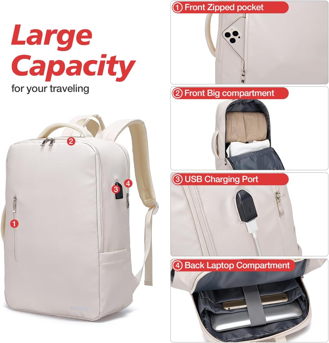 18x14x8 Inches Waterproof Travel Backpack with Charging Port W695824