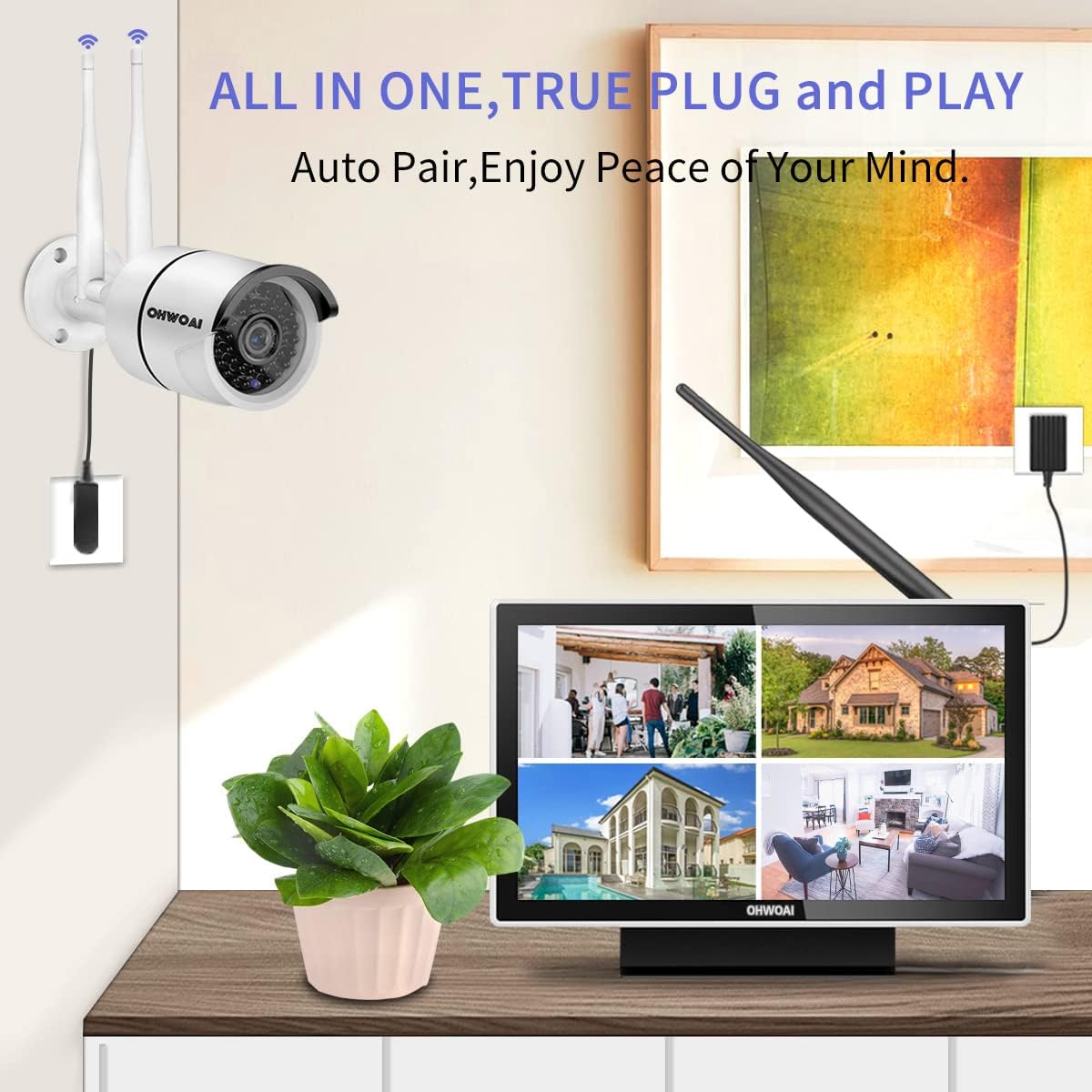 Wireless Security Camera System with 10 HD Screen, 4Pcs WiFi IP Cameras G253