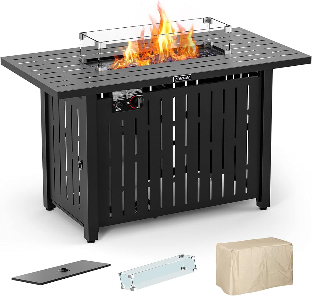 43in Propane Gas Fire Pit Table with Glass Wind Guard P7567