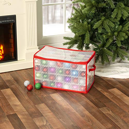 64 Compartment Zippered Christmas Ornament Box with Handles U97165