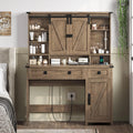Brown Vanity Table with Charging Station and Lights Mirror Y9911