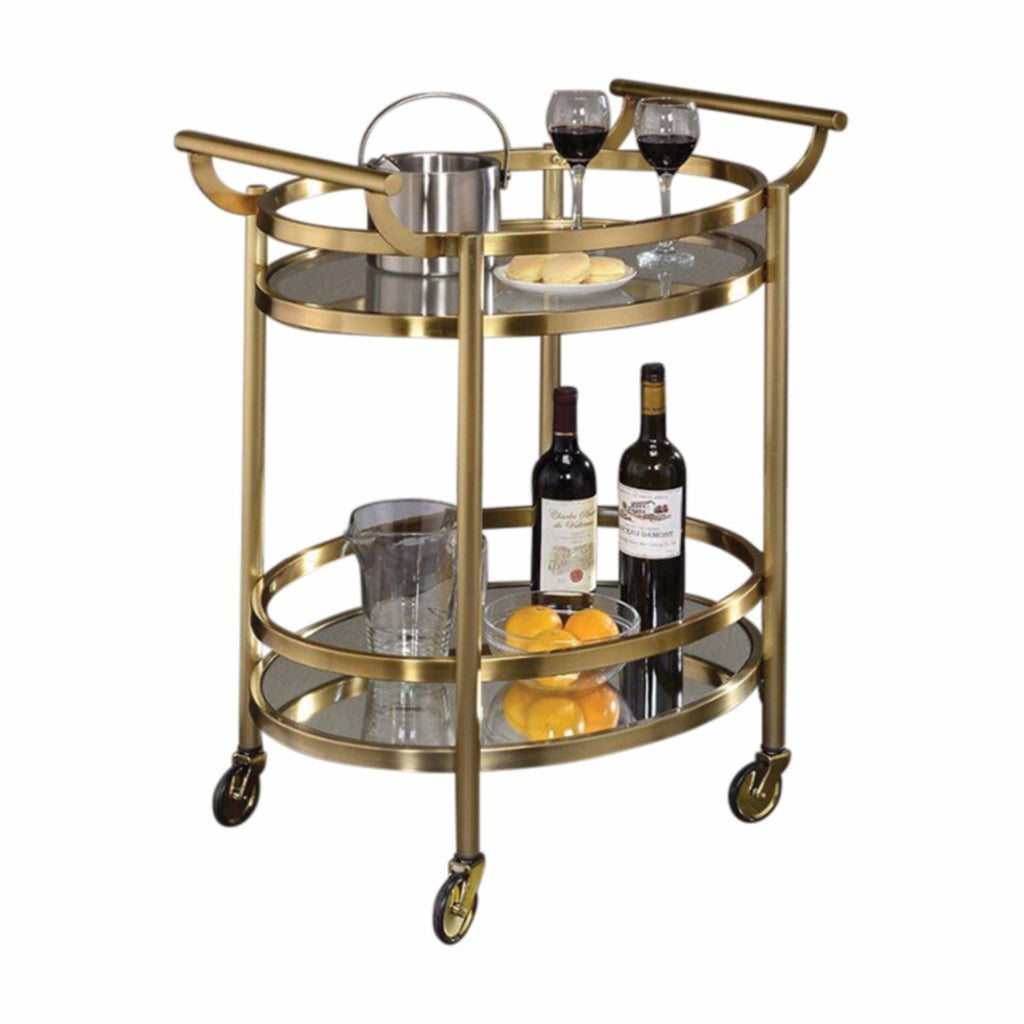 Oval Metal Serving Cart with Clear Glass T344