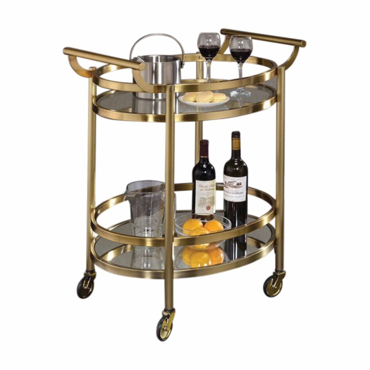 Oval Metal Serving Cart with Clear Glass T344